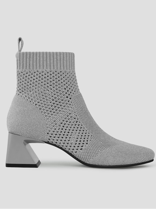 Vivaia Shoes - VIVAIA Melissa Perforated Knit Ankle Boot Square Toe Block Heel Gray 39.5